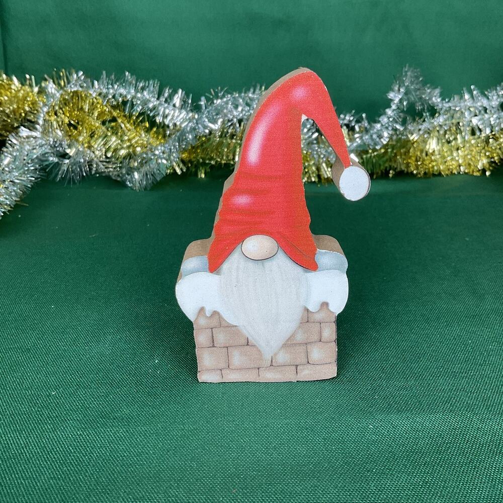 Christmas Gnome Chimney Shelf Sitter - Rustic Wooden Holiday Decor - Farmhouse